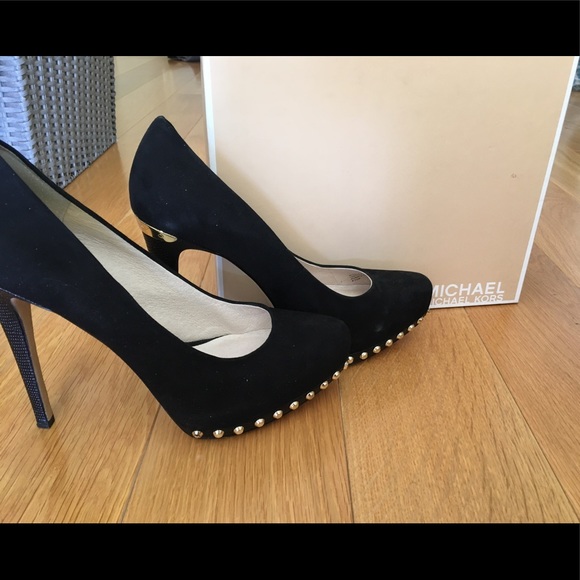 Michael Kors black suede heels with gold studs! - Picture 1 of 8